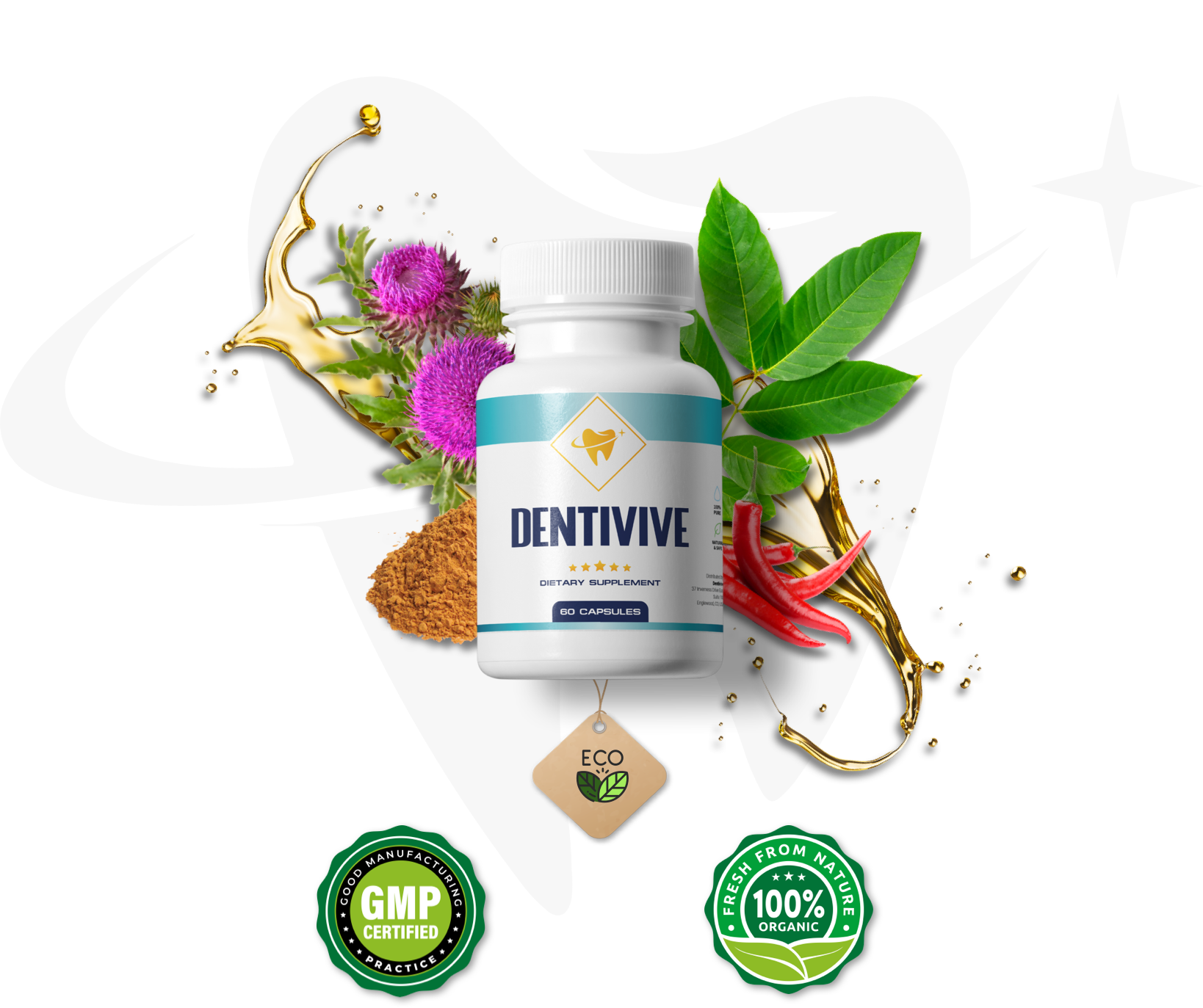 DentiVive dietary supplement bottle with botanical ingredients